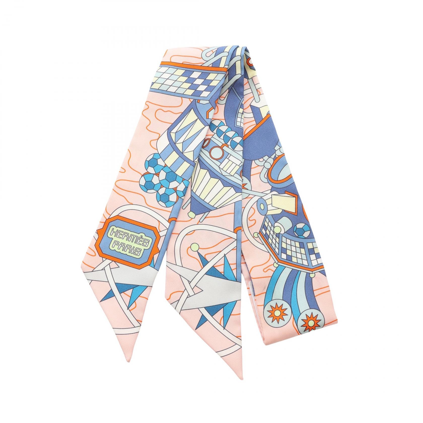 エルメス HERMES ツイリー ODYSSEY リボン スカーフ 衣料品 シルク シルク レディース ピンク系 / ブルー系 / マルチカラー 【中古】