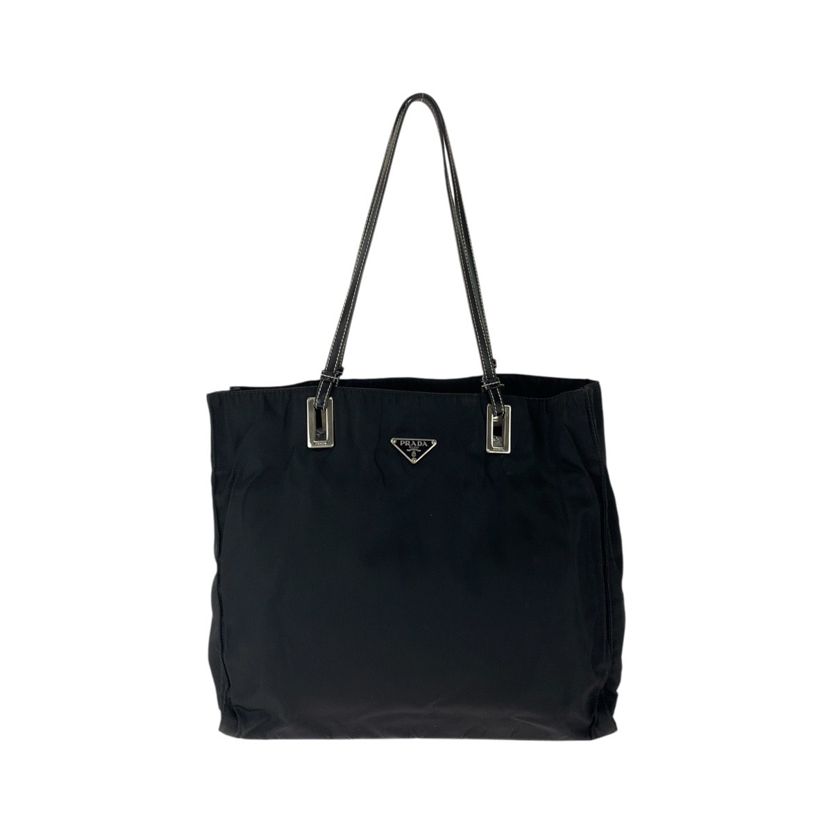 美品 PRADA プラダ テスート 三角ロゴプレート ブラック 黒 シルバー金具 ナイロン レザー/ トートバッグ ショルダーバッグ 604266 【中古】
