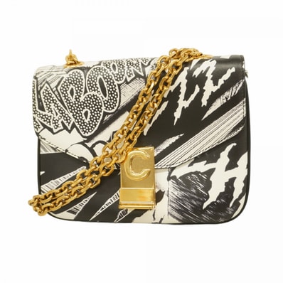 ★最終価格【6cc3892】セリーヌ ショルダーバッグ Cバッグ レザー ブラック ホワイト ゴールド金具【中古】レディース