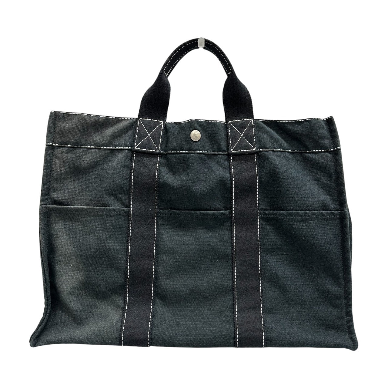HERMES エルメス ドーヴィルMM ブラック シルバー金具 キャンバス ハンドバッグ S1-00146 【中古】