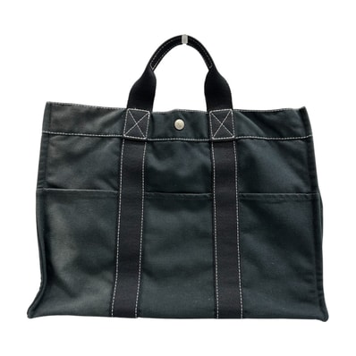 HERMES エルメス ドーヴィルMM ブラック シルバー金具 キャンバス ハンドバッグ S1-00146 【中古】