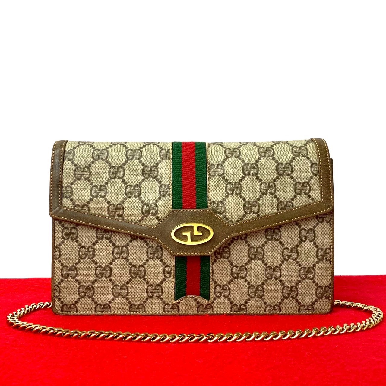 GUCCI グッチ シェリーライン GG ロゴ 金具 レザー PVC ショルダーバッグ ブラウン
29496