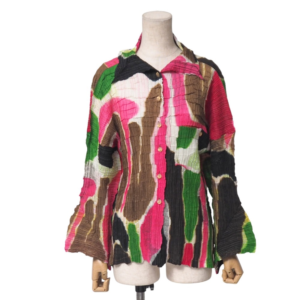 ISSEY MIYAKE イッセイミヤケ 長袖シャツ サイズL 総柄 プリーツ ブラウス ブランド古着【中古】20251028/RA6447