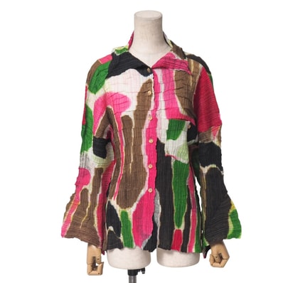 ISSEY MIYAKE イッセイミヤケ 長袖シャツ サイズL 総柄 プリーツ ブラウス ブランド古着【中古】20251028/RA6447