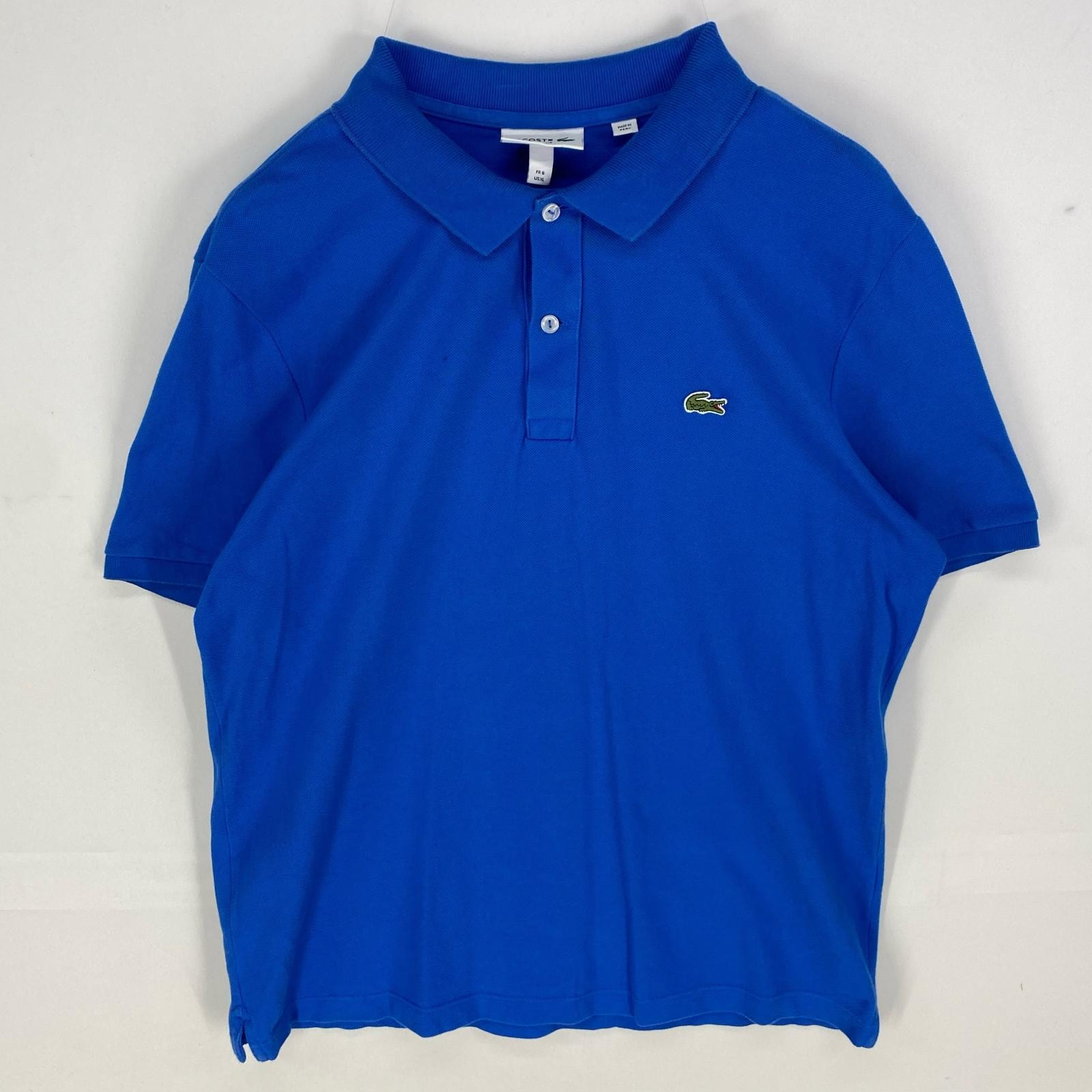 古着 ラコステ LACOSTE 鹿の子 半袖シャツ ワンポイント ロゴ ポロシャツ ハーフボタン ワッペン 6  ブルー系 メンズ