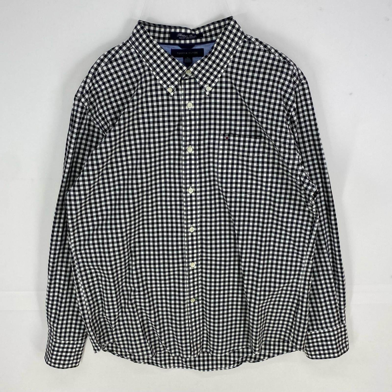 古着 トミーヒルフィガー TOMMY HILFIGER 長袖シャツ ボタンダウン ワンポイント ロングスリーブ XL  ブラック系 チェック メンズ