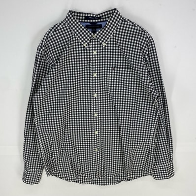 古着 トミーヒルフィガー TOMMY HILFIGER 長袖シャツ ボタンダウン ワンポイント ロングスリーブ XL ブラック系 チェック メンズ