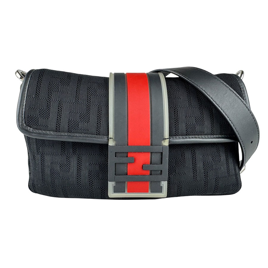 フェンディ FENDI ショルダーバッグ バケットウエストバッグ ファブリック/ラバー ブラック/レッド メンズ 7VA472 AA3X【中古】 z8806