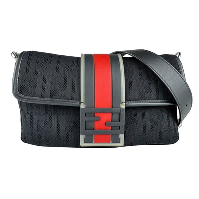 フェンディ FENDI ショルダーバッグ バケットウエストバッグ ファブリック/ラバー ブラック/レッド メンズ 7VA472 AA3X【中古】 z8806