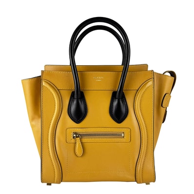 セリーヌ CELINE ハンドバッグ ラゲージ マイクロショッパー レザー イエロー系/ブラック レディース【中古】 z10805