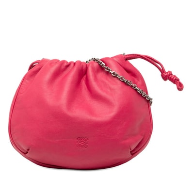 ロエベ アナグラム 巾着 チェーン ショルダーバッグ ピンク ナッパレザー レディース LOEWE 【中古】