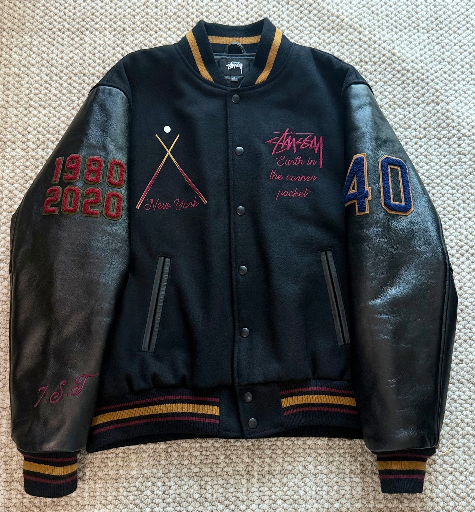 Stussy 40TH ANNIVERSARY IST VARSITY JACKET "Black"