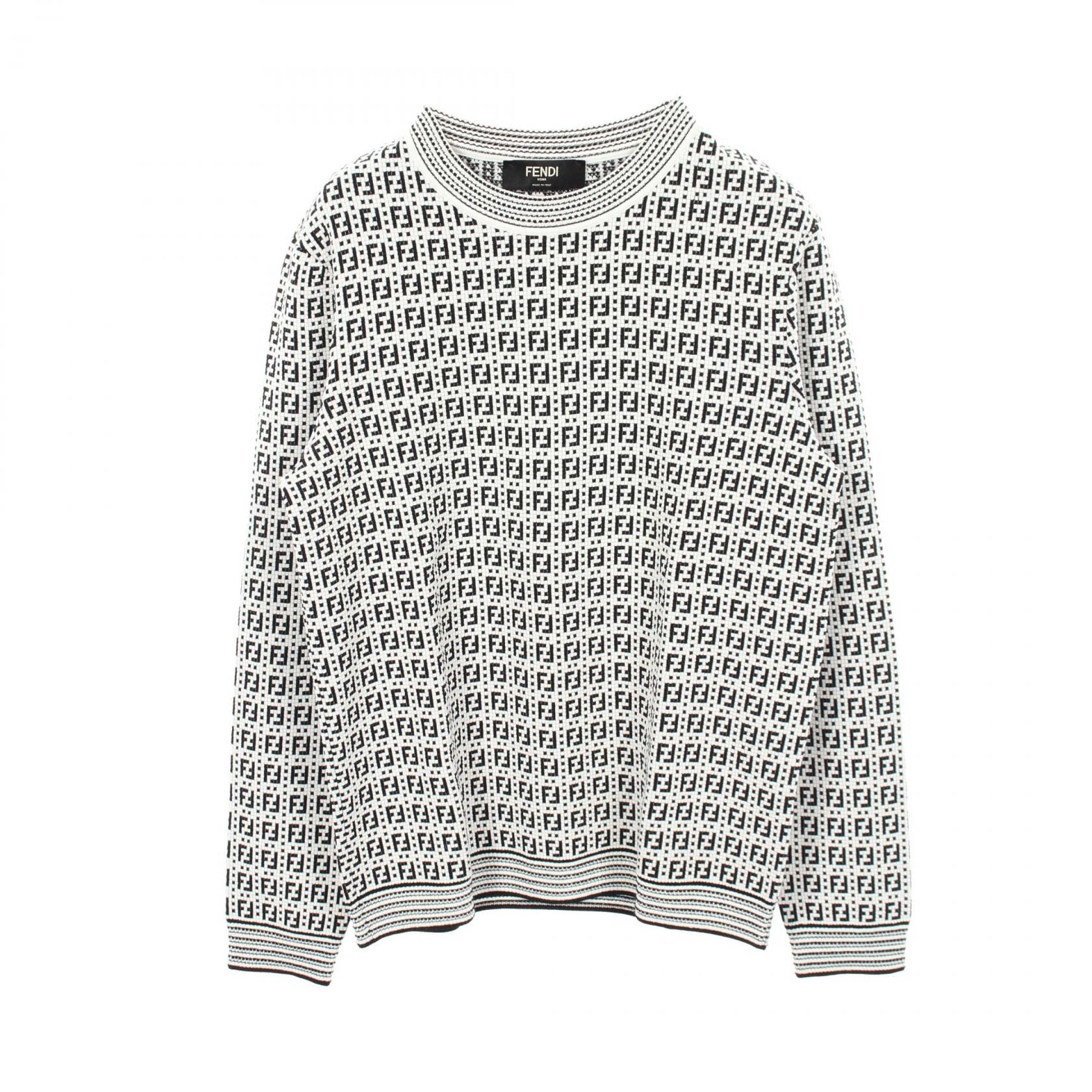 フェンディ FENDI FF柄 クルーネック ニット 衣料品 トップス レーヨン レディース ホワイト系 / ブラック系 【中古】