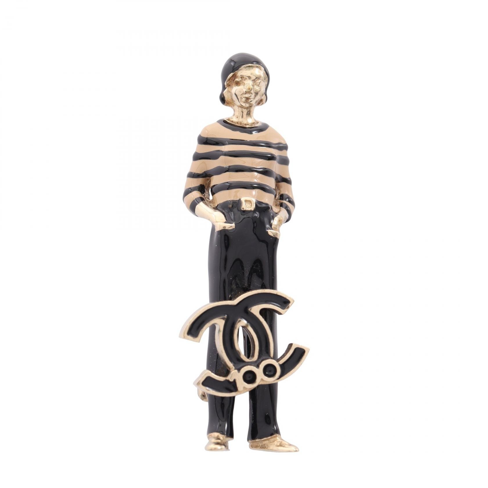 シャネル CHANEL マドモアゼルドール 100周年記念 ブローチ アクセサリー GP(ゴールドメッキ) レディース ゴールド系 / ブラック系 / ベージュ系 B15C 【中古】