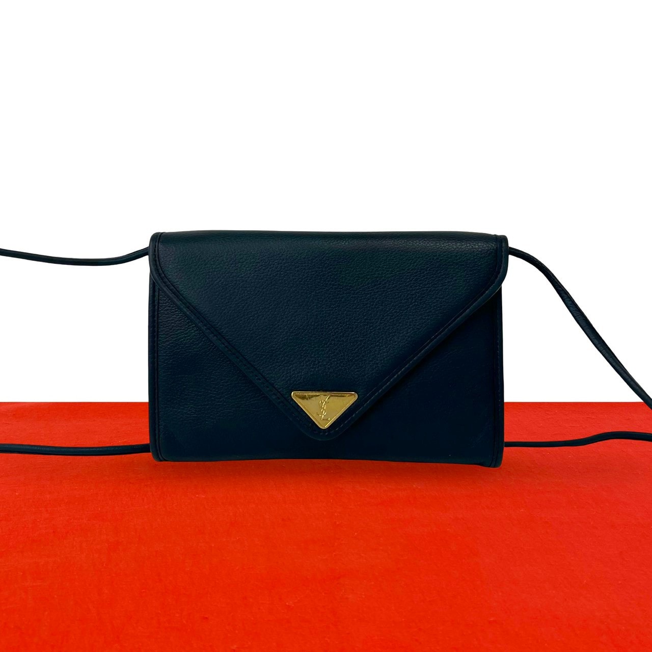 YVES SAINT LAURENT イヴ・サンローラン YSL ロゴ レザー ショルダーバッグ ネイビー
 b20-5
