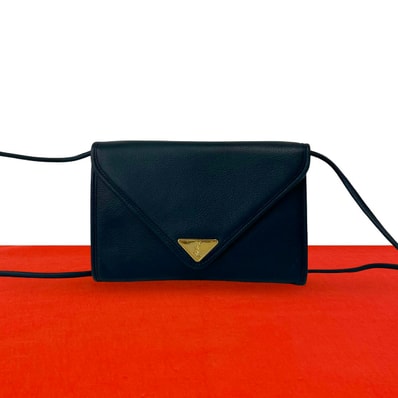 YVES SAINT LAURENT イヴ・サンローラン YSL ロゴ レザー ショルダーバッグ ネイビー
b20-5