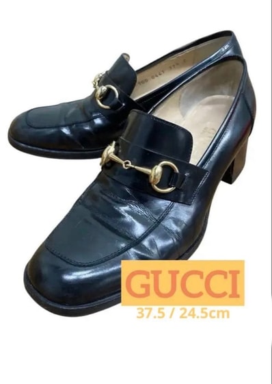 GUCCI グッチ ホースビット ウィメンズ ローファー パンプス ブラック×ゴールド 37.5 / 24.5cm