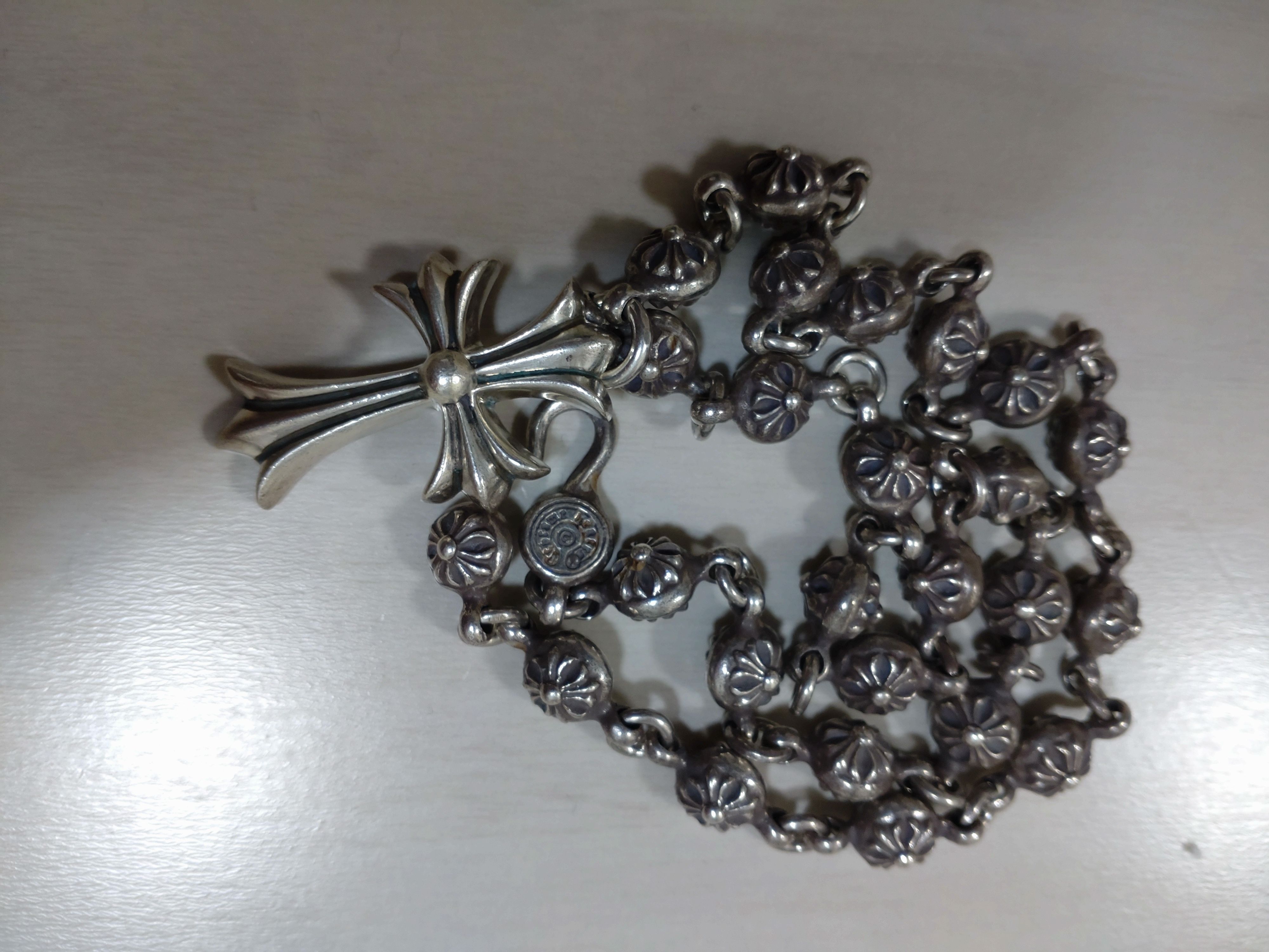 Chrome Hearts # 1 Cross Ball Necklace / CH Cross 50cm "Silver"