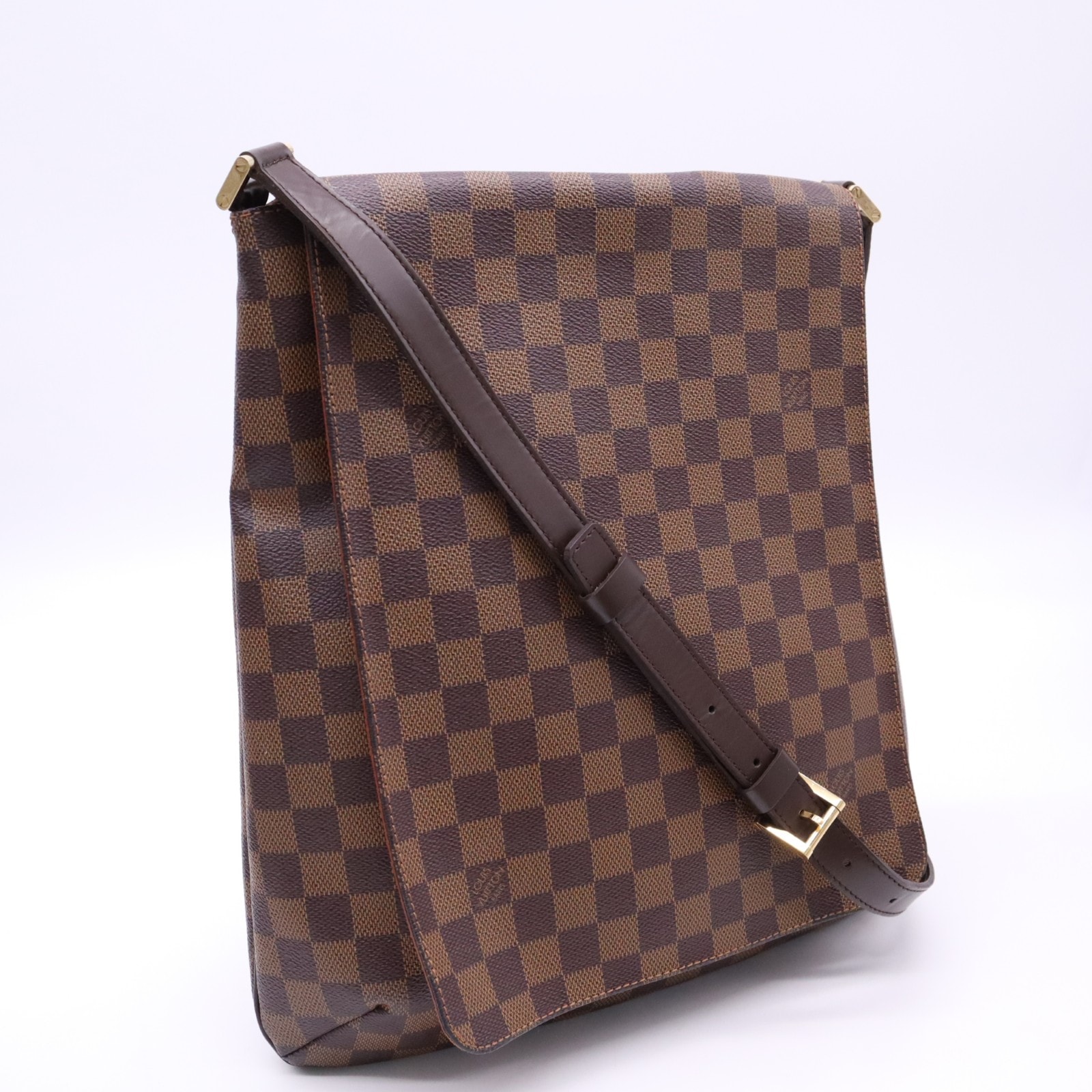 美品 LOUIS VUITTON ルイ・ヴィトン ダミエ ミュゼット N51302 ハンドバッグ ブラウン ベージュ コーティングキャンバス レザー メンズ