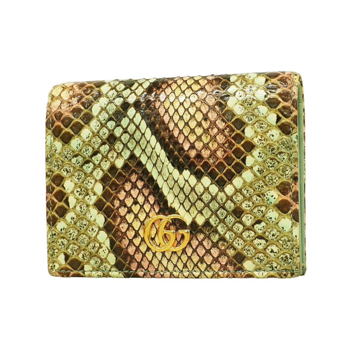 【6kd3970】グッチ 財布 GGマーモント 456126 パイソン グリーン ゴールド金具【中古】レディース