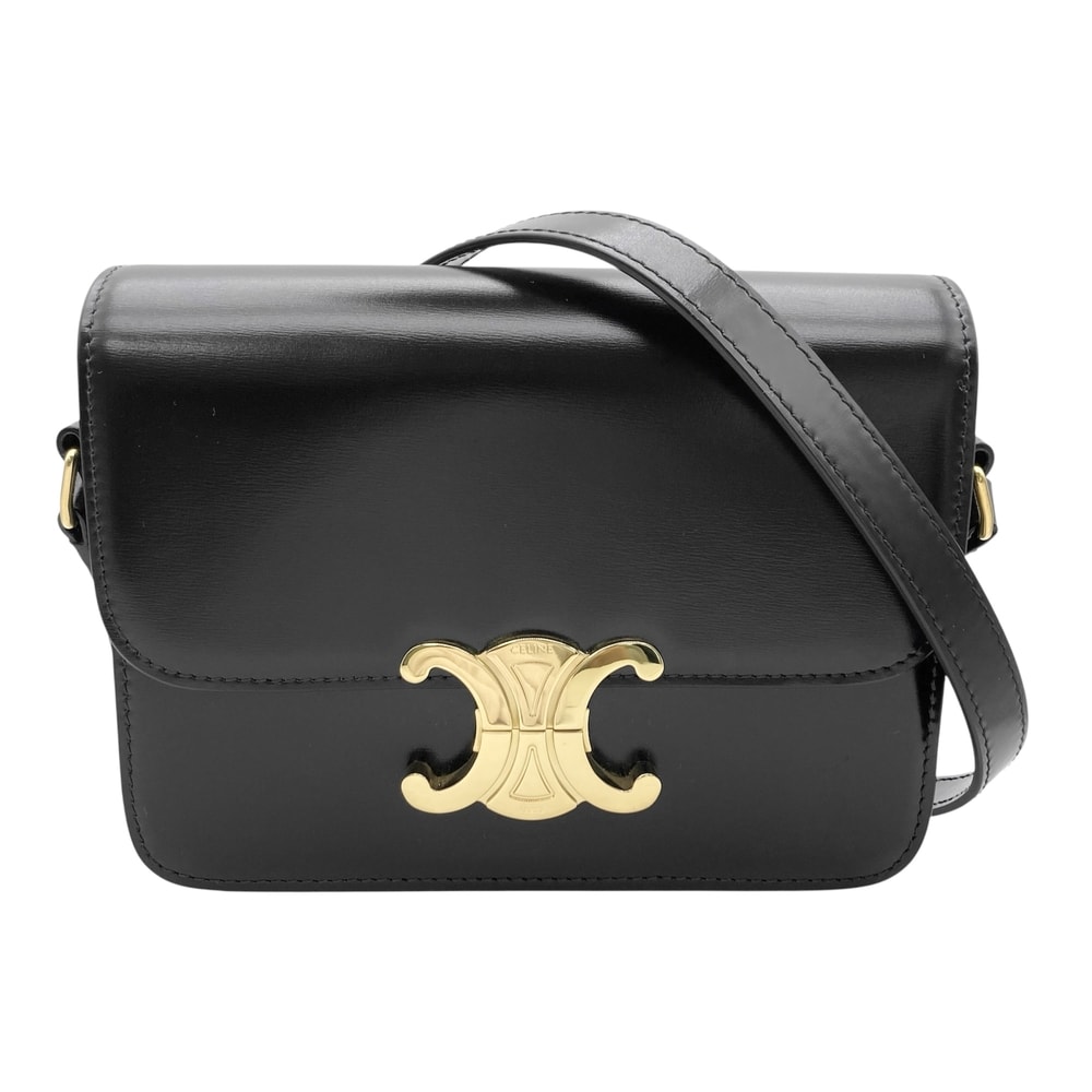 CELINE セリーヌ ショルダーバッグ ティーン トリオンフ 肩掛け 斜め掛け レザー    ブラック 黒 ゴールド金具 レディース【中古品】