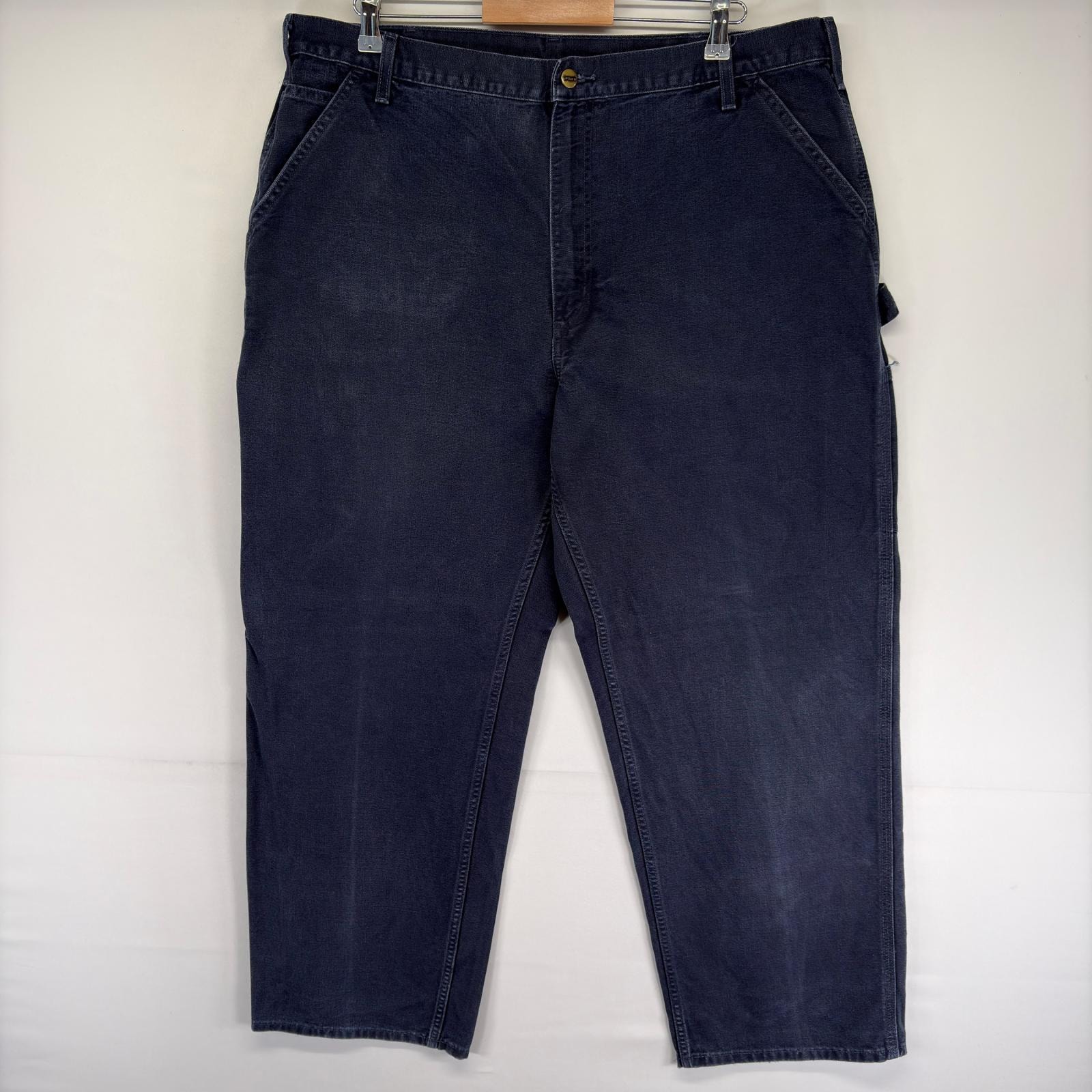 古着 カーハート Carhartt ダック パンツ ペインター ハンマーループ ジップ ワンポイントロゴ w42 L32  ネイビー系 メンズ