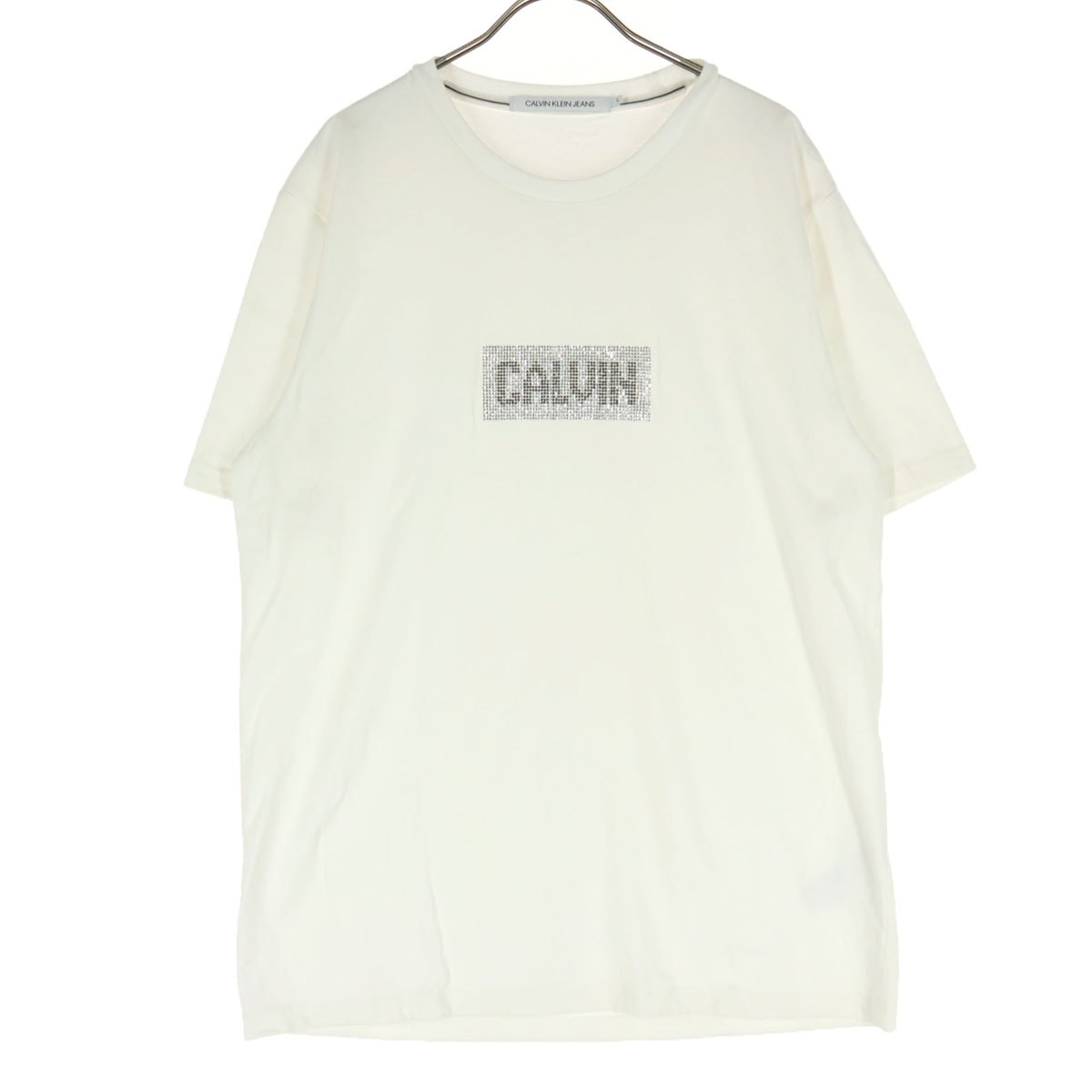 Calvin klein Jeans カルバンクラインジーンズ コットン ビジューロゴ 半袖 Tシャツ L オフホワイト系