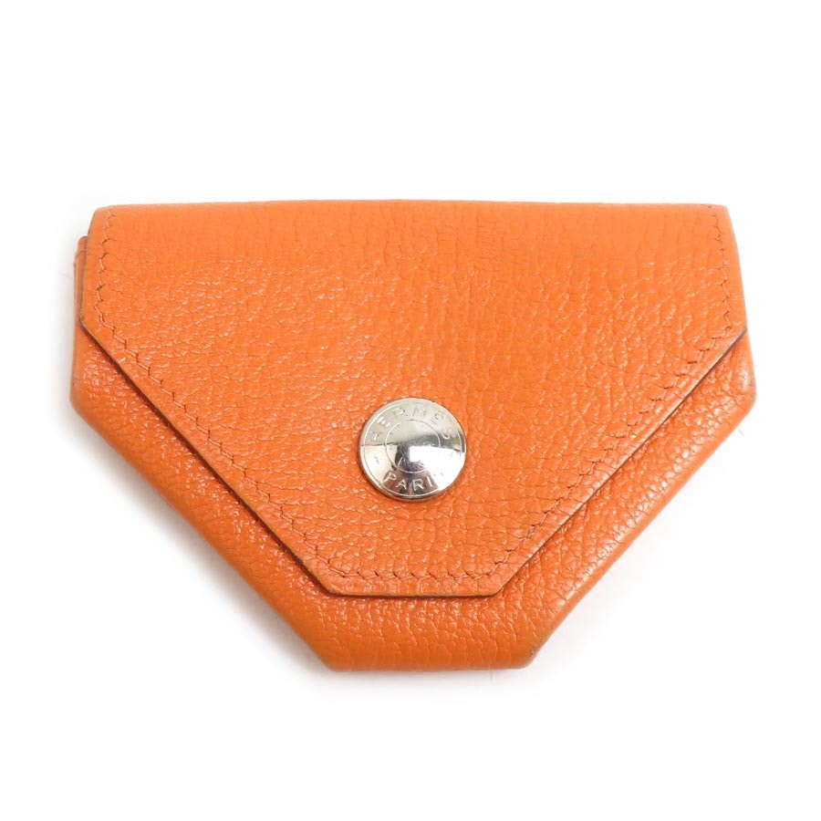 エルメス HERMES コインケース ル ヴァンキャトル レザー オレンジ シルバー レディース【中古】 e61829a