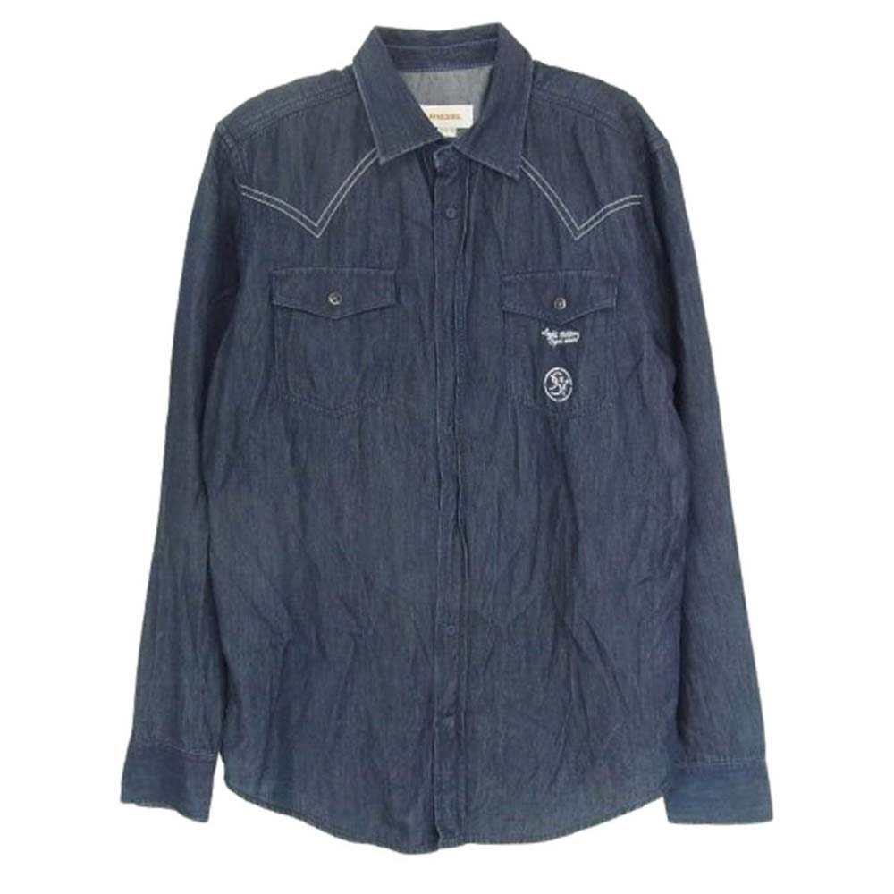 DIESEL ディーゼル 長袖シャツ 刺繍 デニム ウエスタン ワーク シャツ インディゴブルー系 M【中古】