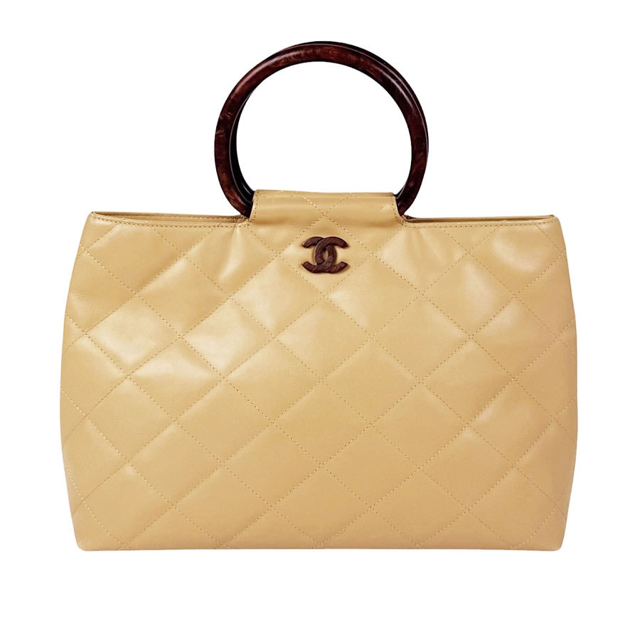 シャネル CHANEL ハンドバッグ レザー/ウッド ベージュ/ブラウン レディース【中古】 z11125