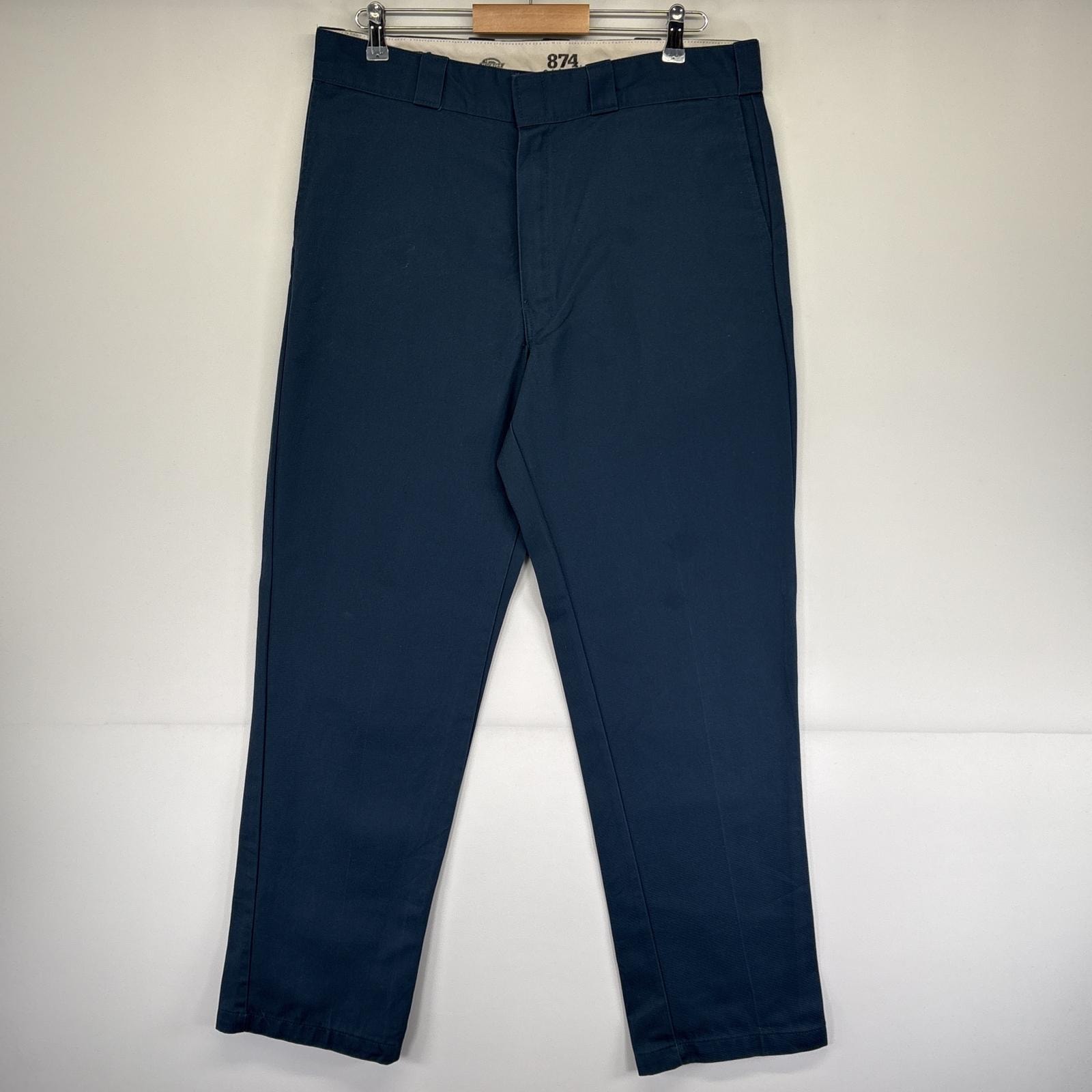 古着 ディッキーズ Dickies ワークパンツ ストレート ジッパーフライ 874 ワンポイントロゴ 作業着 w36 L34  ネイビー メンズ