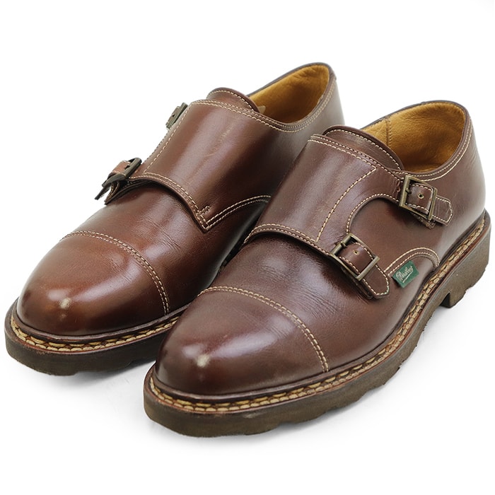 【SALE】Paraboot パラブーツ レザーシューズ サイズ UK8 メンズ WILLIAMCafe ウィリアム ダブルモンク キャップトゥ ロゴ ピスネームタグ シューズ 革靴 ブラウン 茶色 フランス製