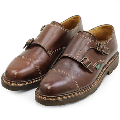【SALE】Paraboot パラブーツ レザーシューズ サイズ UK8 メンズ WILLIAMCafe ウィリアム ダブルモンク キャップトゥ ロゴ ピスネームタグ シューズ 革靴 ブラウン 茶色 フランス製