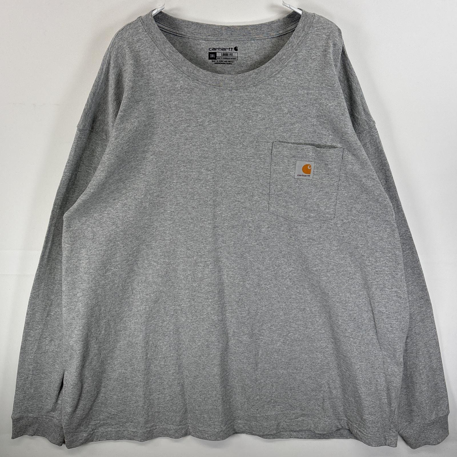 古着 カーハート Carhartt 長袖Tシャツ ワンポイント ロゴ 大きいサイズ 胸ポケ 3XL グレー系 無地 メンズ