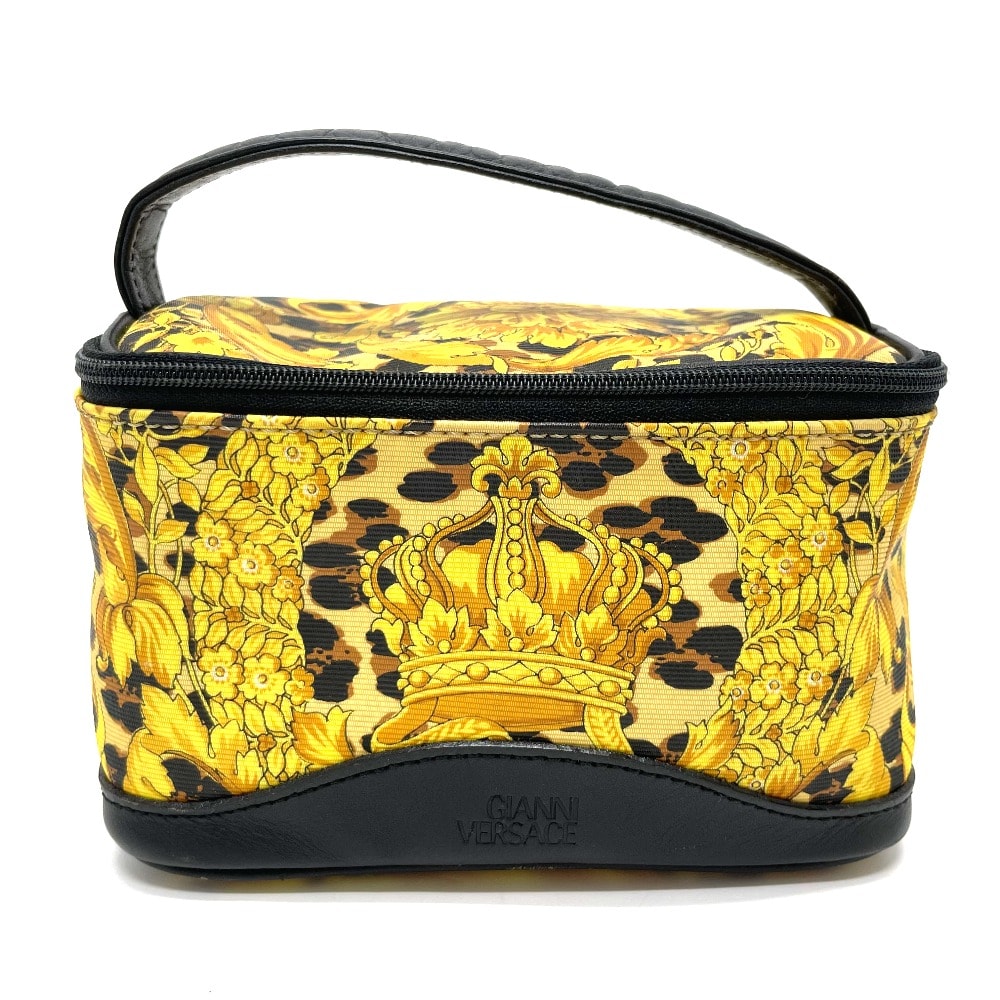 ヴェルサーチ VERSACE レオパード カバン ハンドバッグ バニティバッグ PVC/レザー イエロー×ブラック