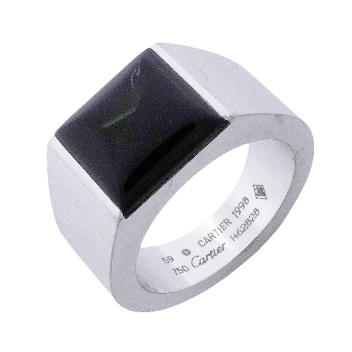 【6jkb0072】カルティエ リング タンクマックス K18WG ホワイトゴールド オニキス #59【中古】メンズ