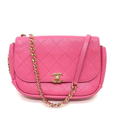 シャネル CHANEL エッジチェーン AS0138 CC ココマーク 斜め掛け バッグ カバン チェーンバッグ ショルダーバッグ カーフスキン ピンク