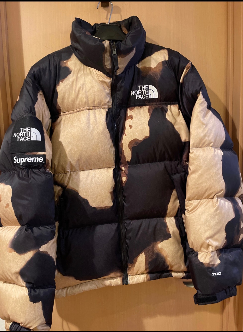 Supreme x The North Face Bleached Denim Print Nuptse Jacket "Black"
