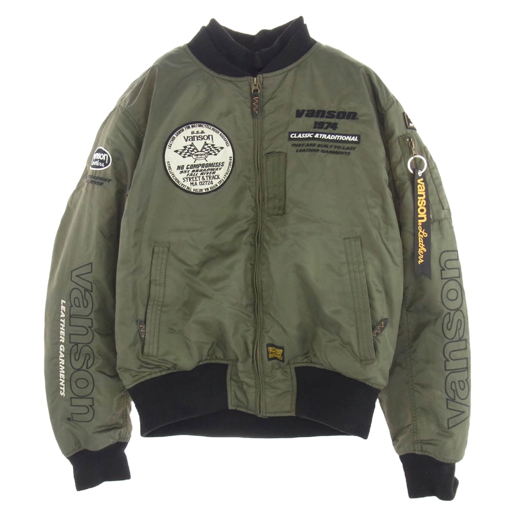 VANSON バンソン ジャケット TVS2407W 肘当て 肩パッド付き MA-1 フライトボンバー ジャケット ブルゾン カーキ系 XL【中古】
