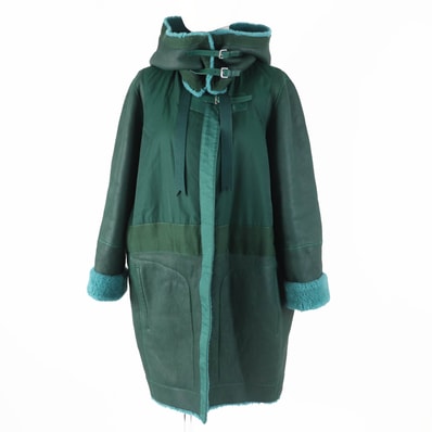 美品 エルメス ムートンコート グリーン レディース 34