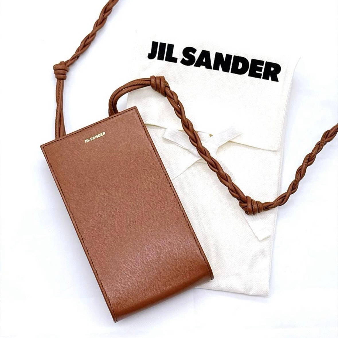 ほぼ未使用◇ジルサンダー JIL SANDER タングル TANGLE フォンケース スマホショルダー ブラウン 本革 レザー 正規品