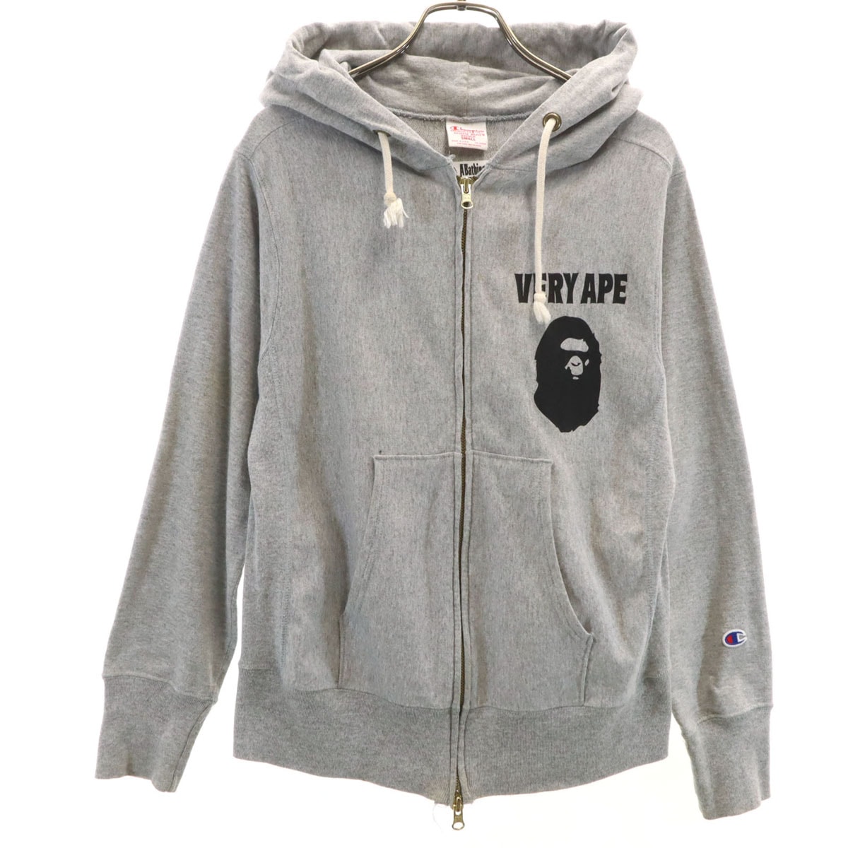 A BATHING APE アベイシングエイプ Champion チャンピオン コラボ USA製 長袖 リバースウィーブ スウェット ジップパーカー S グレー