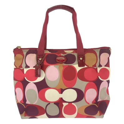 COACH コーチ シグネチャー マルチカラー ゴールド金具 ナイロン レザー/ トートバッグ ハンドバッグ 505872 【中古】