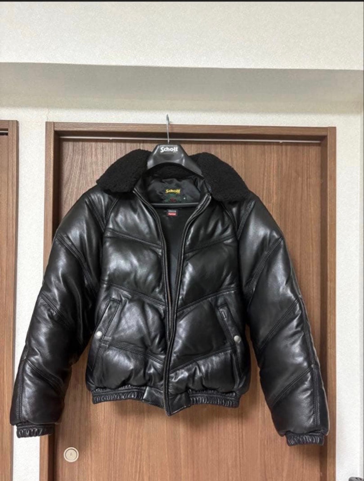 Supreme x Schott Chevron Leather Down Puffer Jacket "Black"