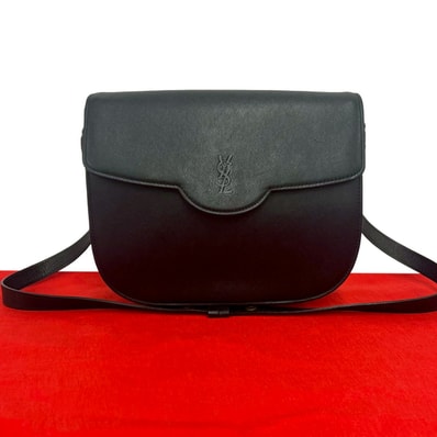 YVES SAINT LAURENT イヴ・サンローラン YSL ロゴ レザー ショルダーバッグ ブラック
64052