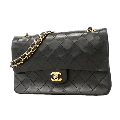 ★SALE【6gd3798-h】シャネル ショルダーバッグ マトラッセ Wフラップ Wチェーン ラムスキン ブラック ゴールド金具【中古】レディース