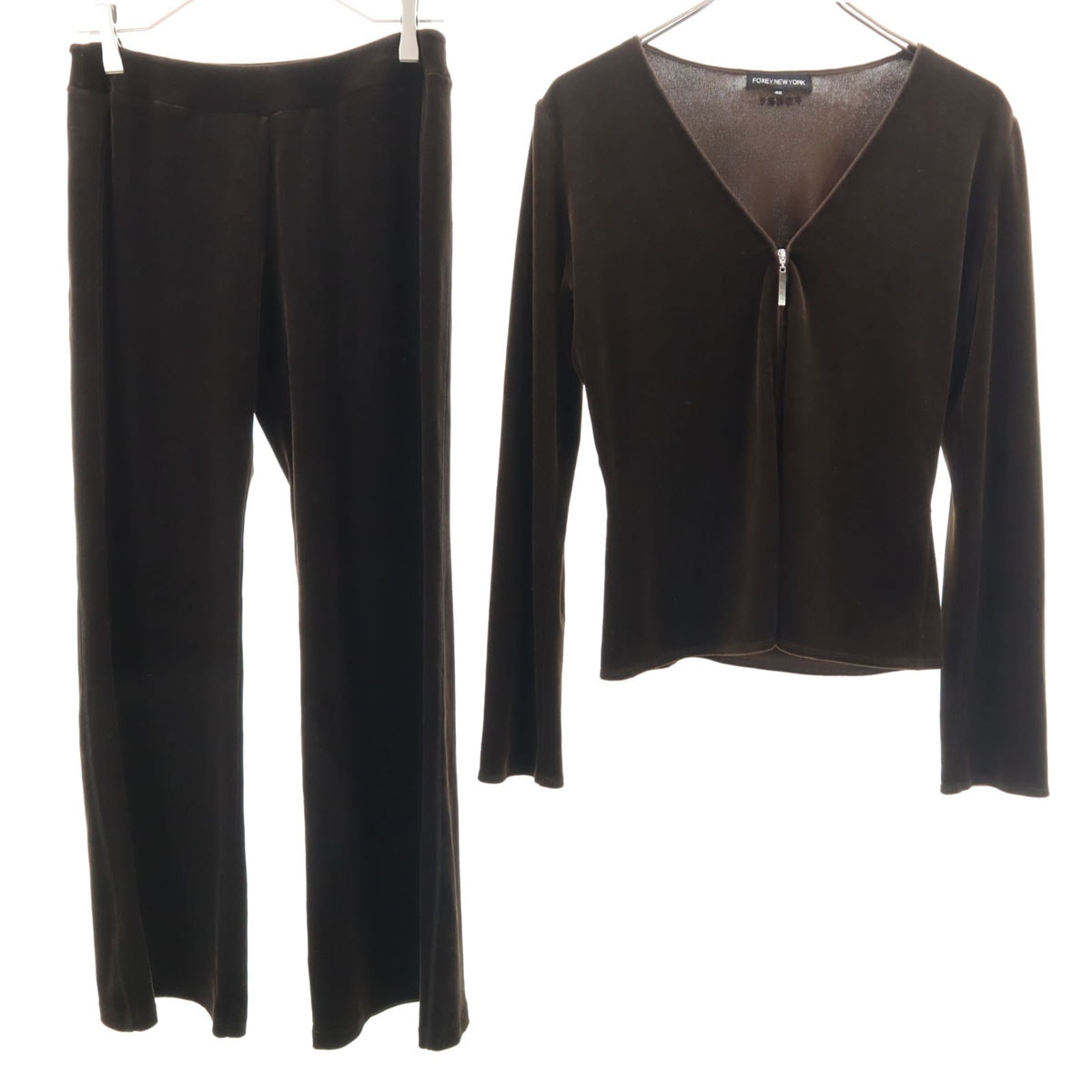FOXEY NEW YORK フォクシーニューヨーク 日本製 ベロア ジャケット 上下セットアップ 40/38 ブラウン