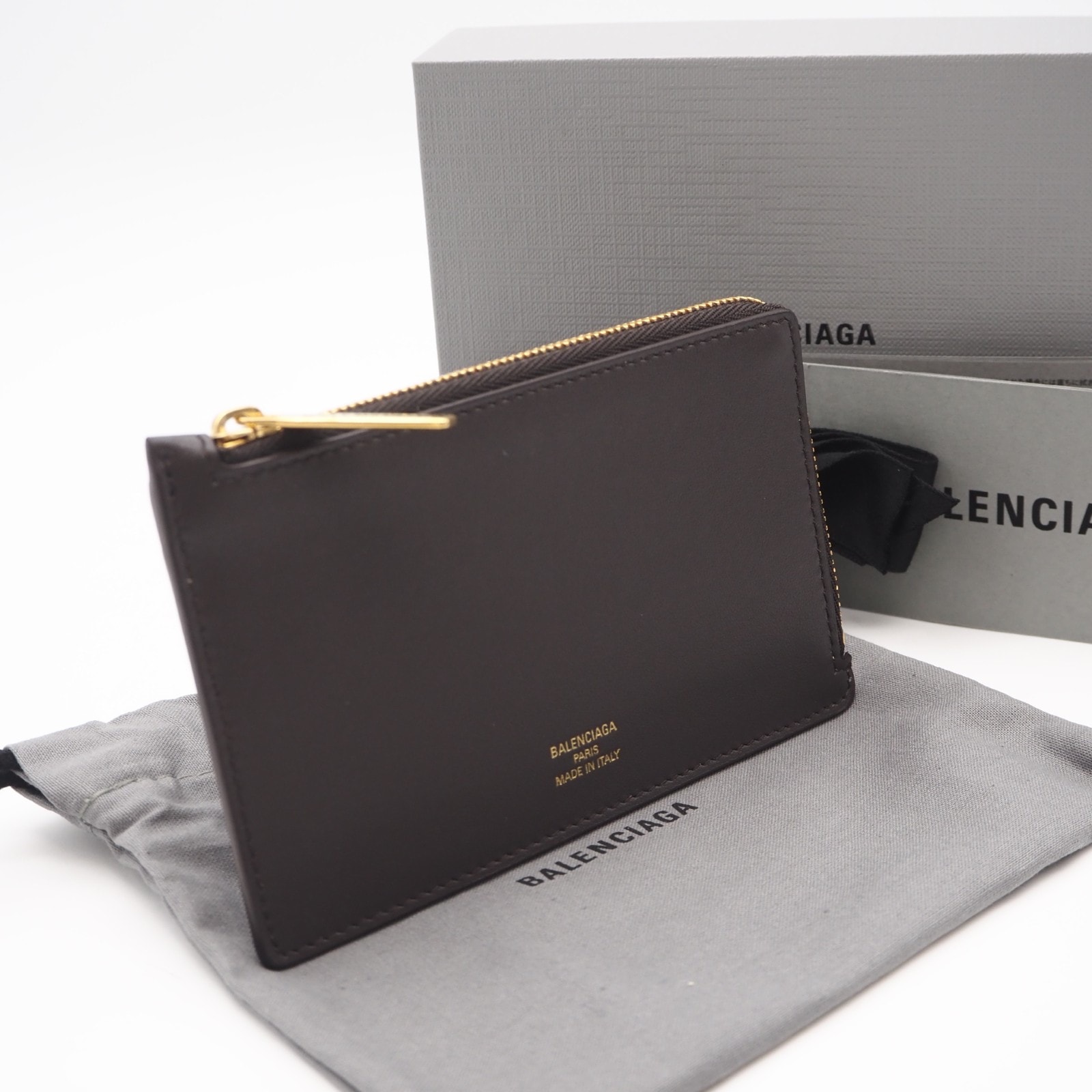 極美品 BALENCIAGA バレンシアガ レザー L字ファスナーフラグメントケース 736734 コインケース ブラウン イエロー カーフレザー メンズ