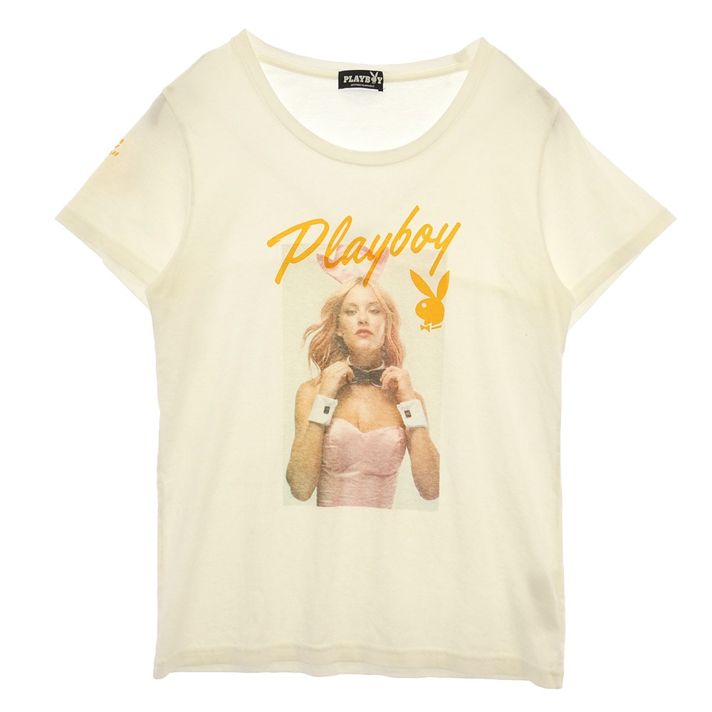 HYSTERIC GLAMOUR ヒステリックグラマー 11181CT03 × PLAY BOY プレイボーイ ロゴプリント Tシャツ 半袖カットソー オフホワイト系 FREE【中古】