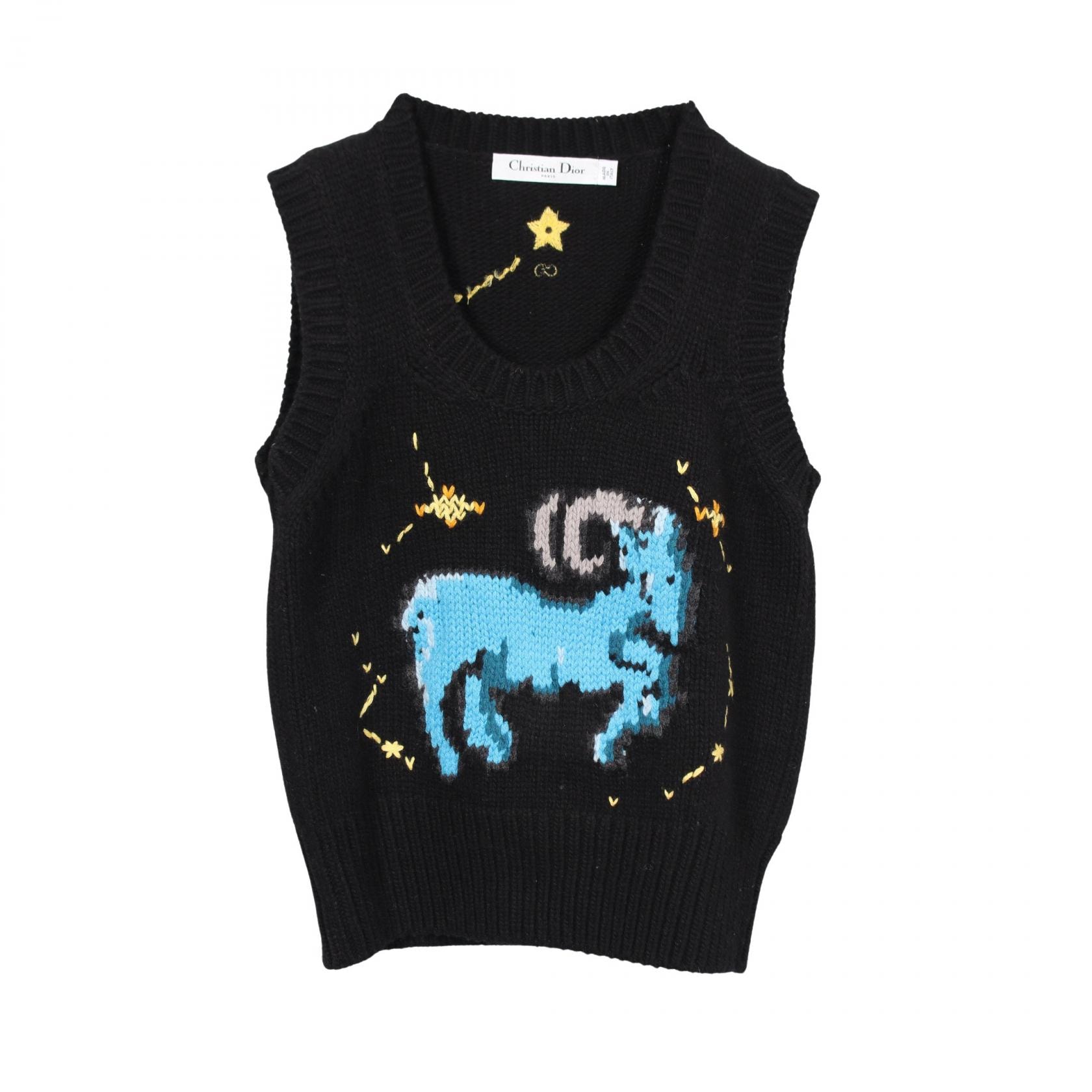 ディオール Dior 星座 ニット ベスト 衣料品 トップス ウール カシミヤ レディース ブラック系 / ブルー系 / イエロー系 244T11CE320 【中古】
